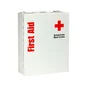 Metal cabinet of the Medium 25-Person Workplace ANSI A+ First Aid Kit showing the front and cabinet hinge on the side.