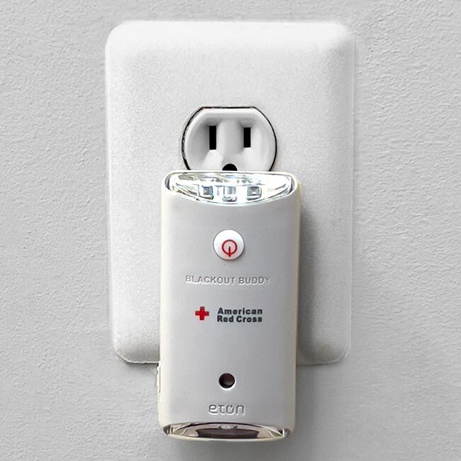 Eton Blackout Buddy Emergency Flashlight and Nightlight plugged into an outlet.