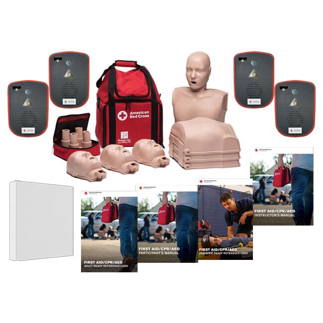 First Aid/CPR/AED Instructor Kit for Schools - Prestan Ultralite Manikins, AED Trainers, Participant and Instructor Manuals, Pediatric and Adult Reference Cards and 3-ring Binder.