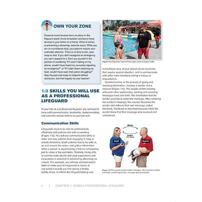 Lifeguarding Manual page overviewing Professional Lifeguarding Skills with the section on communication skills.