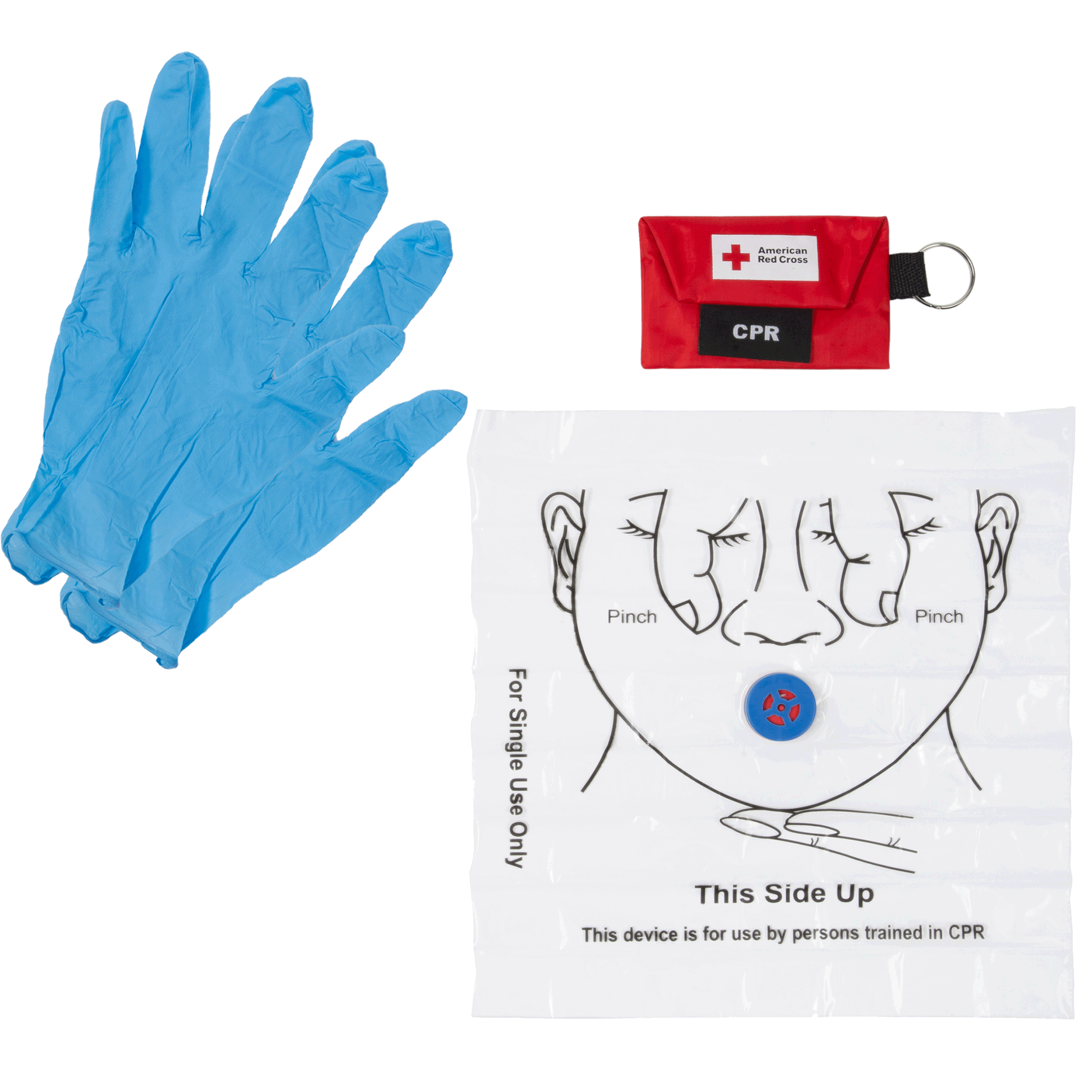 ASA TECHMED CPR Face Mask Key Chain Kit With Gloves - 25 Pack, Red 