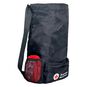 Side view of the Red Cross Drawstring Backpack with a CPR Mask in the side pocket.