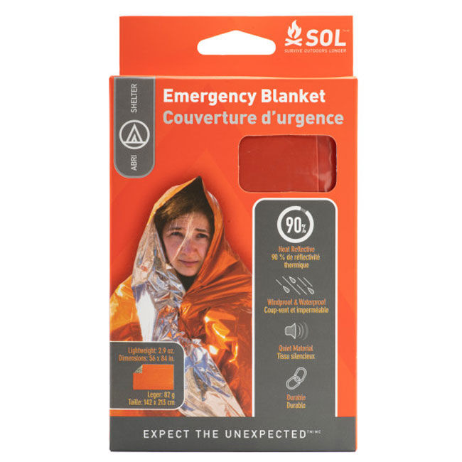 Survive Outdoors Longer (SOL) Emergency Blanket Packaging.