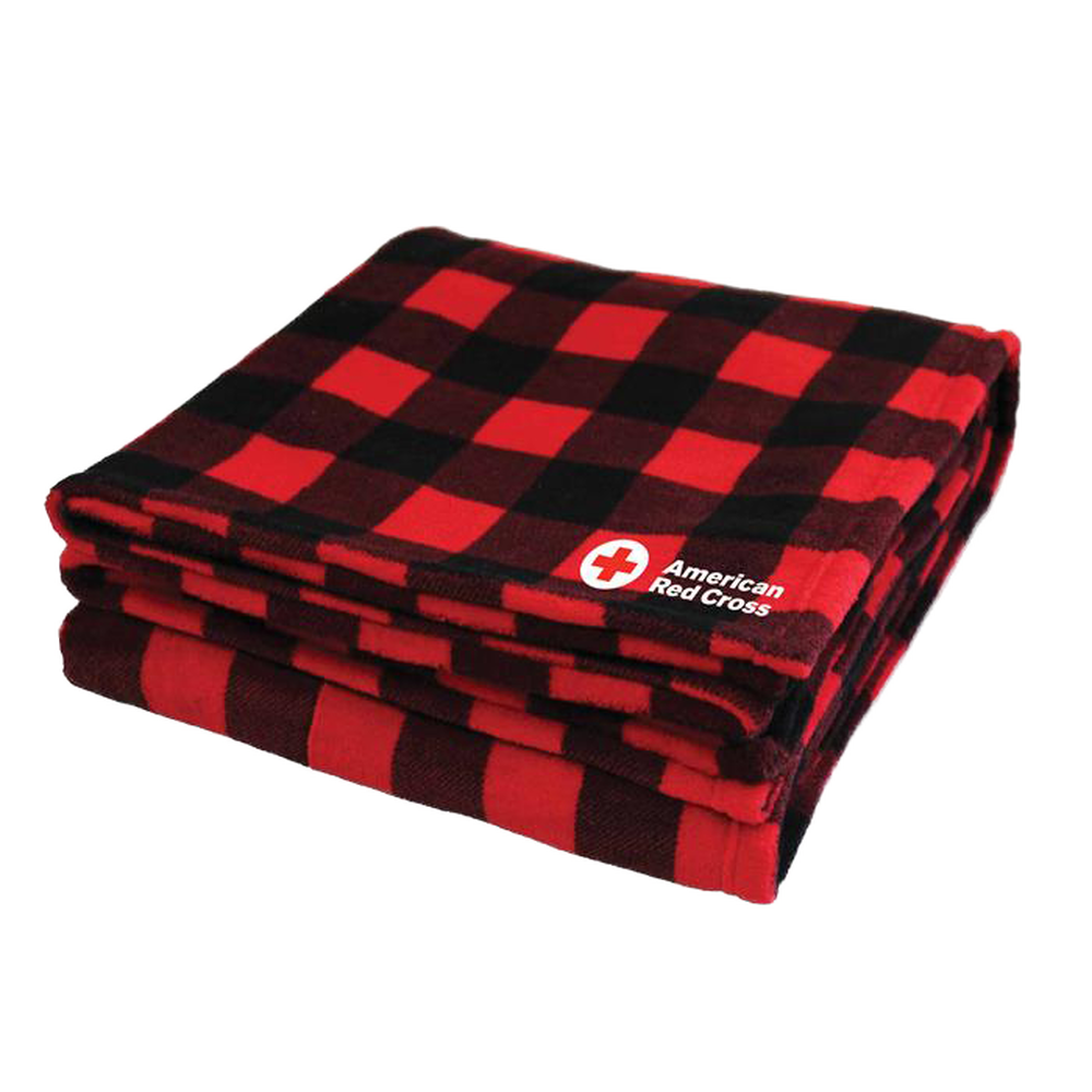 Fleece Blanket Black & Red Checkered Red Cross Store