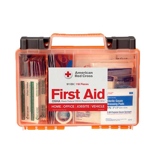 Medium 25-Person First Aid Kit showing the kit contents visible through the box.