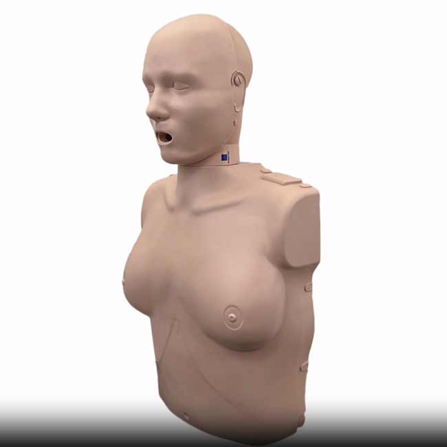 Prestan Professional Adult Female CPR Feedback Manikin with Tan Skin and Red Cross Carrying Case.