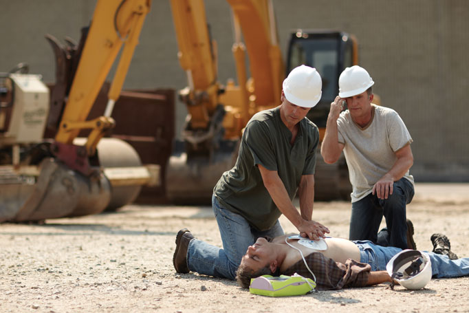 CPR and AED Medical Emergency on a Construction Site